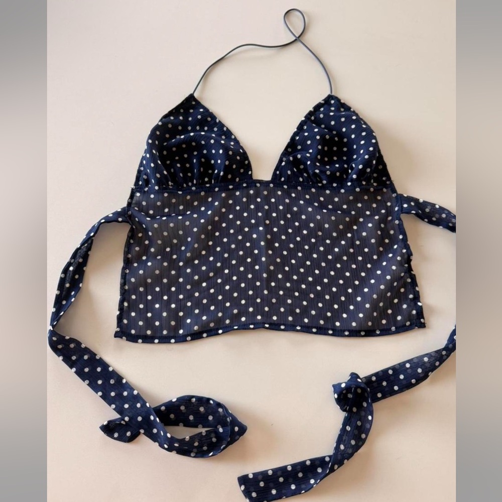 Navy polkadot halter top